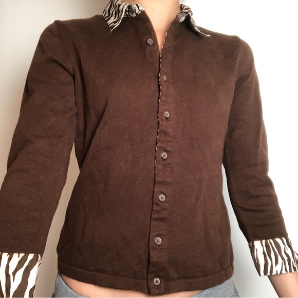 Brown Longsleeve Polo with Zebra Accents! - Picture 3 of 5